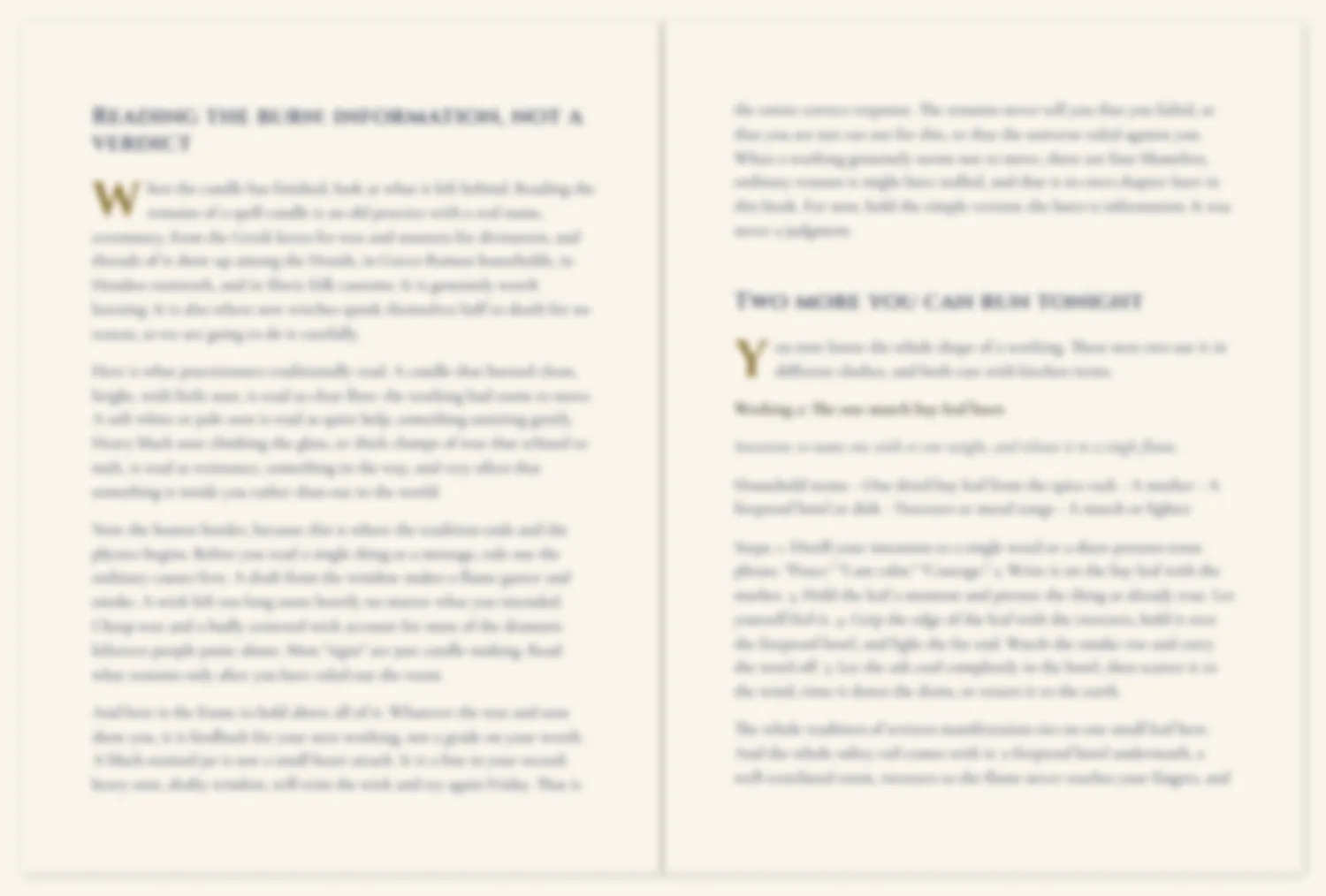 An interior spread on reading a candle's burn