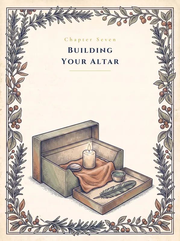 Chapter-opener plate: a shoebox altar with candle, stone, cup, and feather