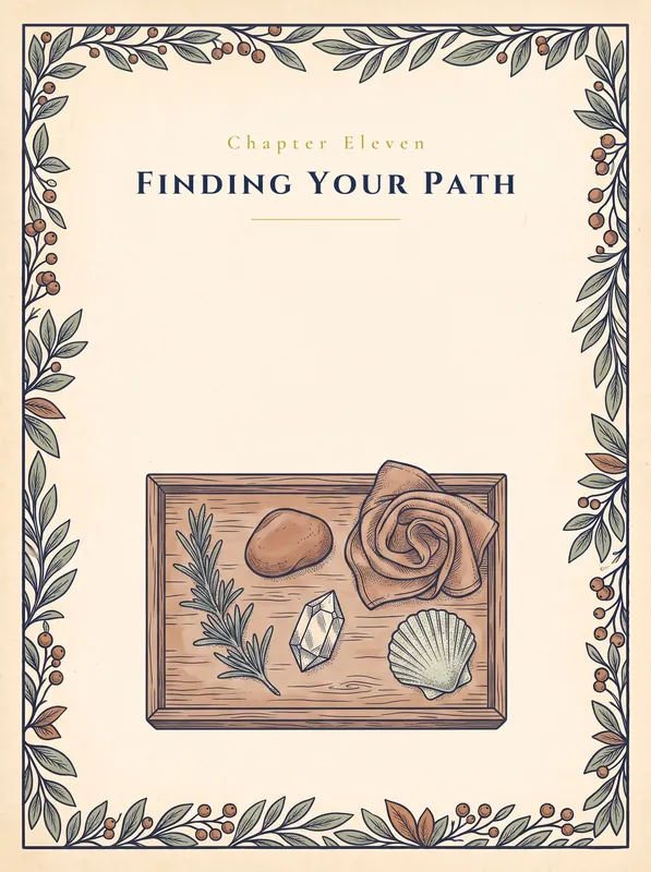 Chapter-opener plate: a wooden tray of stone, crystal, shell, and cloth